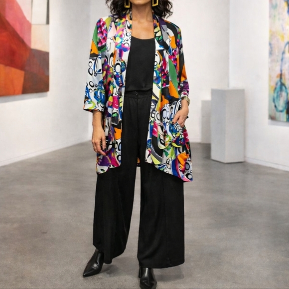 Anna Sui Silk Blend Abstract Print Cardigan XL Artful Statement - Picture 3 of 9
